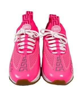 Versace Streetwear Chain Reaction Sneakers Pink Mesh Lace Up Women EU 36.5